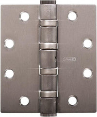 Stanley - 5" Long x 4-1/2" Wide Carbon Alloy Steel Full Mortise Hinge - Satin Chrome Plated Finish, 5 Knuckles, 8 Holes - Americas Industrial Supply
