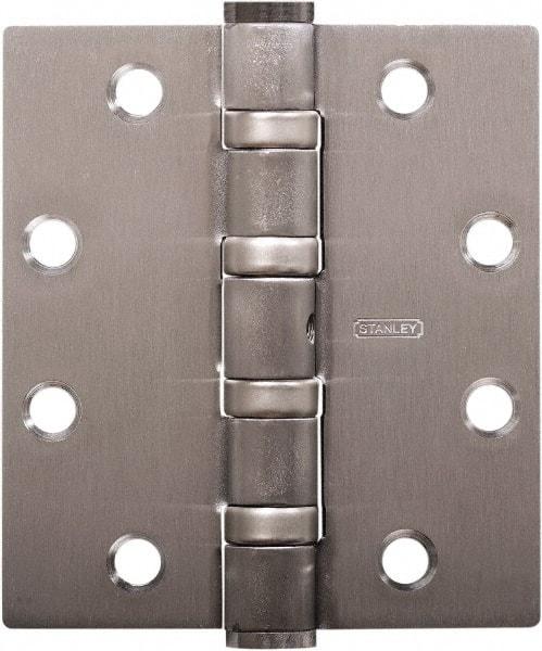 Stanley - 4-1/2" Long x 4" Wide Carbon Alloy Steel Full Mortise Hinge - Satin Chrome Plated Finish, 5 Knuckles, 8 Holes - Americas Industrial Supply