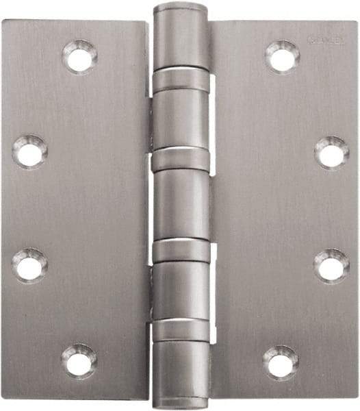 Stanley - 5" Long x 5" Wide Carbon Alloy Steel Full Mortise Hinge - Satin Chrome Plated Finish, 5 Knuckles, 8 Holes - Americas Industrial Supply