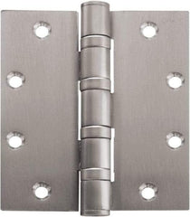 Stanley - 5" Long x 5" Wide Carbon Alloy Steel Full Mortise Hinge - Bright Brass Plated Finish, 5 Knuckles, 8 Holes - Americas Industrial Supply