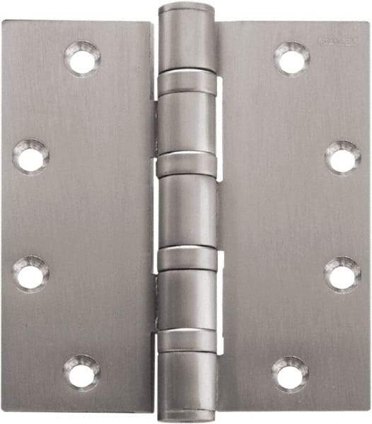 Stanley - 5" Long x 4-1/2" Wide Carbon Alloy Steel Full Mortise Hinge - Satin Chrome Plated Finish, 5 Knuckles, 8 Holes - Americas Industrial Supply