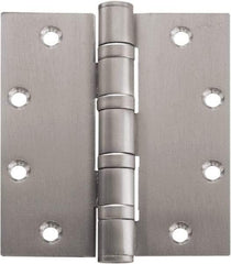 Stanley - 5" Long x 4-1/2" Wide Carbon Alloy Steel Full Mortise Hinge - Satin Chrome Plated Finish, 5 Knuckles, 8 Holes - Americas Industrial Supply