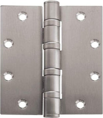 Stanley - 5" Long x 4-1/2" Wide Carbon Alloy Steel Full Mortise Hinge - Bright Brass Plated Finish, 5 Knuckles, 8 Holes - Americas Industrial Supply