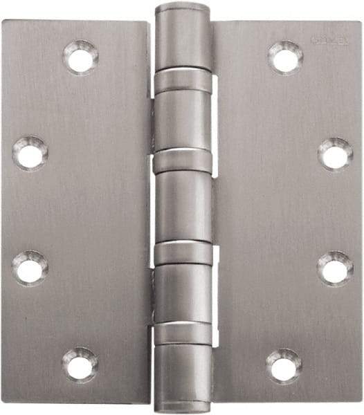 Stanley - 4-1/2" Long x 4" Wide Carbon Alloy Steel Full Mortise Hinge - Satin Chrome Plated Finish, 5 Knuckles, 8 Holes - Americas Industrial Supply