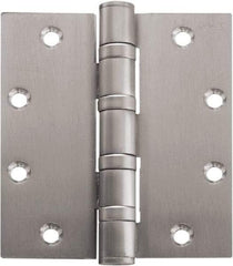 Stanley - 4-1/2" Long x 4" Wide Carbon Alloy Steel Full Mortise Hinge - Satin Chrome Plated Finish, 5 Knuckles, 8 Holes - Americas Industrial Supply