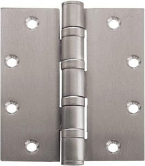 Stanley - 4-1/2" Long x 4-1/2" Wide Carbon Alloy Steel Full Mortise Hinge - Bright Brass Plated Finish, 5 Knuckles, 8 Holes - Americas Industrial Supply