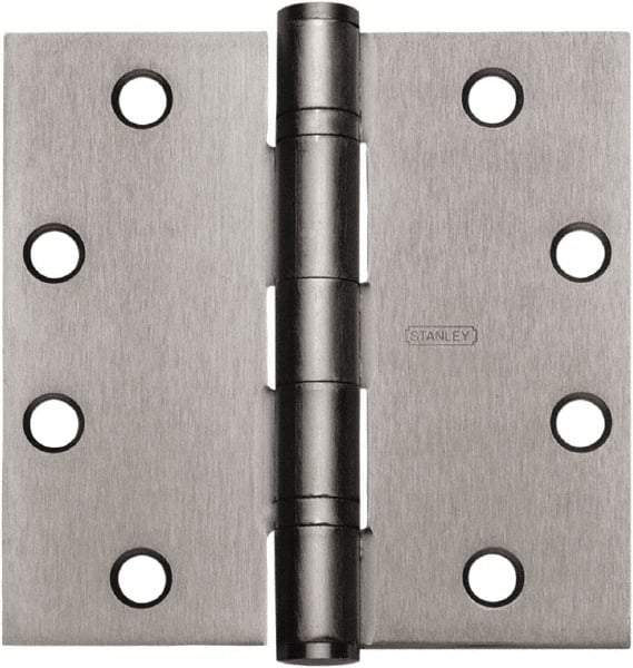 Stanley - 5" Long x 4-1/2" Wide 304 Stainless Steel Full Mortise Hinge - Satin Stainless Steel Finish, 5 Knuckles, 8 Holes - Americas Industrial Supply