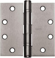 Stanley - 4-1/2" Long x 4" Wide Carbon Alloy Steel Full Mortise Hinge - Satin Chrome Plated Finish, 5 Knuckles, 8 Holes - Americas Industrial Supply