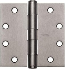 Stanley - 4" Long x 4" Wide 304 Stainless Steel Full Mortise Hinge - Satin Stainless Steel Finish, 5 Knuckles, 8 Holes - Americas Industrial Supply