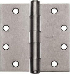 Stanley - 3" Long x 3" Wide Carbon Alloy Steel Full Mortise Hinge - Satin Chrome Plated Finish, 5 Knuckles, 6 Holes - Americas Industrial Supply