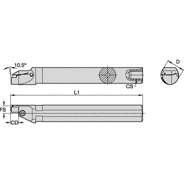 Kennametal - 26mm Min Bore Diam, 200mm OAL, 1" Shank Diam, A-EVS-A Indexable Boring Bar - 12mm Max Bore Depth, EG0200M02P02 Insert - Americas Industrial Supply
