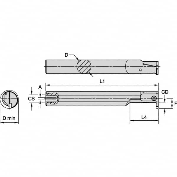 Kennametal - 25mm Min Bore Diam, 180mm OAL, 20mm Shank Diam, A-EVE Indexable Boring Bar - 40mm Max Bore Depth, EG0200M02P02 Insert - Americas Industrial Supply
