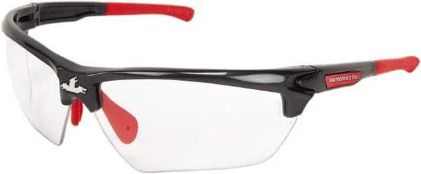 MCR Safety - Clear Lenses, Framed Safety Glasses - Anti-Fog, Gunmetal, Red Thermoplastic Rubber Frame, Adjustable Temples, Size Universal, Wrap Around - Americas Industrial Supply
