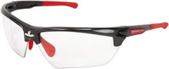 MCR Safety - Clear Lenses, Framed Safety Glasses - Anti-Fog, Gunmetal, Red Thermoplastic Rubber Frame, Adjustable Temples, Size Universal, Wrap Around - Americas Industrial Supply