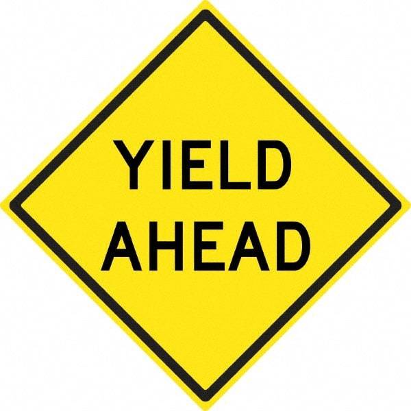 NMC - "Yield Ahead", 24" Wide x 24" High, Aluminum Stop & Yield Signs - 0.08" Thick, Black on Yellow, High Intensity Reflectivity, Diamond, Post Mount - Americas Industrial Supply