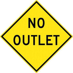 NMC - "No Outlet", 30" Wide x 30" High, Aluminum Traffic Control Signs - 0.08" Thick, Black on Yellow, High Intensity Reflectivity, Diamond, Post Mount - Americas Industrial Supply