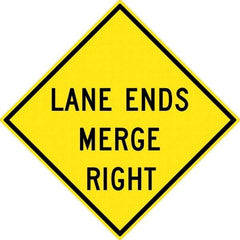 NMC - "Lane End Merge Right", 30" Wide x 30" High, Aluminum Traffic Control Signs - 0.08" Thick, Black on Yellow, High Intensity Reflectivity, Diamond, Post Mount - Americas Industrial Supply