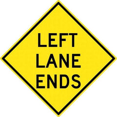 NMC - "Left Lane Ends", 30" Wide x 30" High, Aluminum Traffic Control Signs - 0.08" Thick, Black on Yellow, High Intensity Reflectivity, Diamond, Post Mount - Americas Industrial Supply