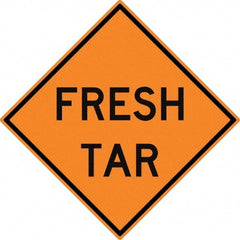 NMC - "Fresh Tar", 30" Wide x 30" High, Aluminum Construction Roadway Signs - 0.08" Thick, Black on Orange, High Intensity Reflectivity, Diamond, Post Mount - Americas Industrial Supply