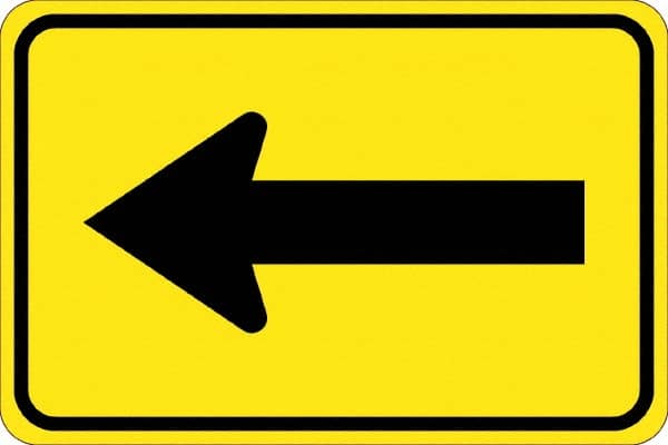 NMC - "Left Arrow", 30" Wide x 30" High, Aluminum Traffic Control Signs - 0.08" Thick, Black on Yellow, High Intensity Reflectivity, Diamond, Post Mount - Americas Industrial Supply