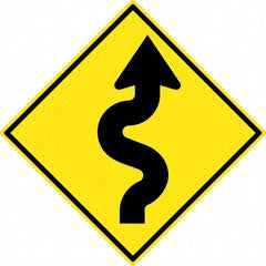 NMC - "Winding Arrow", 30" Wide x 30" High, Aluminum Traffic Control Signs - 0.08" Thick, Black on Yellow, High Intensity Reflectivity, Diamond, Post Mount - Americas Industrial Supply