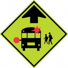 NMC - "School Bus", 30" Wide x 30" High, Aluminum Warning & Safety Reminder Signs - 0.08" Thick, Red & Black on Yellow, Diamond Grade Reflectivity, Diamond, Post Mount - Americas Industrial Supply