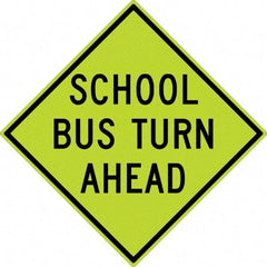 NMC - "School Bus Turn Ahead", 30" Wide x 30" High, Aluminum Traffic Control Signs - 0.08" Thick, Black on Yellow, Diamond Grade Reflectivity, Diamond, Post Mount - Americas Industrial Supply