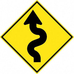 NMC - "Winding Arrow", 30" Wide x 30" High, Aluminum Traffic Control Signs - 0.08" Thick, Black on Yellow, High Intensity Reflectivity, Diamond, Post Mount - Americas Industrial Supply