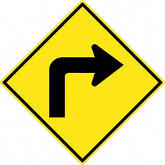 NMC - "Right Turn Arrow", 30" Wide x 30" High, Aluminum Traffic Control Signs - 0.08" Thick, Black on Yellow, High Intensity Reflectivity, Diamond, Post Mount - Americas Industrial Supply