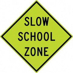 NMC - "Slow School Zone", 30" Wide x 30" High, Aluminum Traffic Control Signs - 0.08" Thick, Black on Yellow, Diamond Grade Reflectivity, Diamond, Post Mount - Americas Industrial Supply