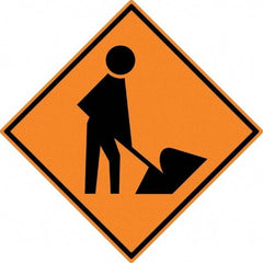 NMC - "Worker Digging", 30" Wide x 30" High, Aluminum Construction Roadway Signs - 0.08" Thick, Black on Orange, High Intensity Reflectivity, Diamond, Post Mount - Americas Industrial Supply