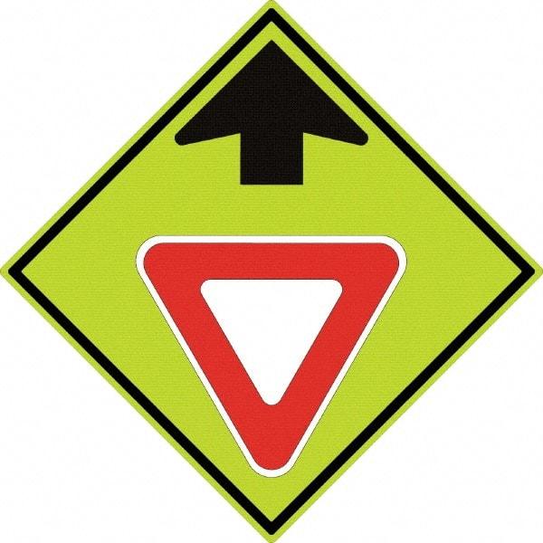 NMC - "Up Arrow, Yield Symbol", 30" Wide x 30" High, Aluminum Stop & Yield Signs - 0.08" Thick, Red & Black on Yellow, Diamond Grade Reflectivity, Diamond, Post Mount - Americas Industrial Supply