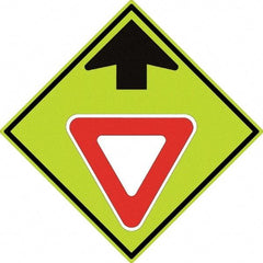 NMC - "Up Arrow, Yield Symbol", 30" Wide x 30" High, Aluminum Stop & Yield Signs - 0.08" Thick, Red & Black on Yellow, Diamond Grade Reflectivity, Diamond, Post Mount - Americas Industrial Supply