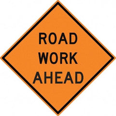 NMC - "Road Work Ahead", 30" Wide x 30" High, Aluminum Construction Roadway Signs - 0.08" Thick, Black on Orange, High Intensity Reflectivity, Diamond, Post Mount - Americas Industrial Supply