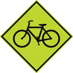 NMC - "Bike", 30" Wide x 30" High, Aluminum Warning & Safety Reminder Signs - 0.08" Thick, Black on Yellow, Diamond Grade Reflectivity, Diamond, Post Mount - Americas Industrial Supply