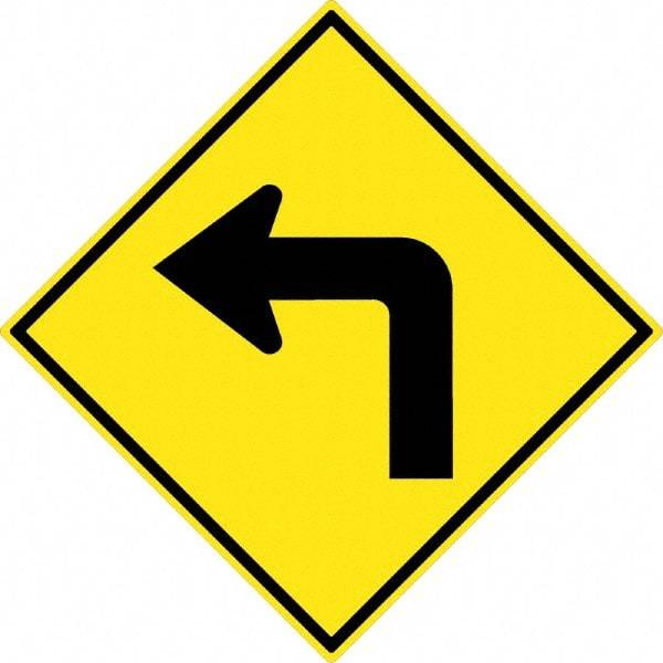 NMC - "Left Turn Arrow", 30" Wide x 30" High, Aluminum Traffic Control Signs - 0.08" Thick, Black on Yellow, High Intensity Reflectivity, Diamond, Post Mount - Americas Industrial Supply