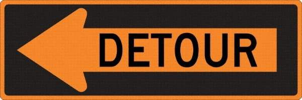 NMC - "Left Detour Inside", 30" Wide x 30" High, Aluminum Traffic Control Signs - 0.08" Thick, Black on Orange, High Intensity Reflectivity, Diamond, Post Mount - Americas Industrial Supply