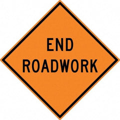 NMC - "End Roadwork", 30" Wide x 30" High, Aluminum Traffic Control Signs - 0.08" Thick, Black on Orange, High Intensity Reflectivity, Diamond, Post Mount - Americas Industrial Supply