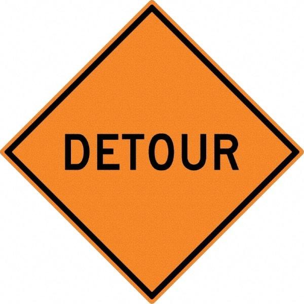 NMC - "Detour", 30" Wide x 30" High, Aluminum Traffic Control Signs - 0.08" Thick, Black on Orange, High Intensity Reflectivity, Diamond, Post Mount - Americas Industrial Supply