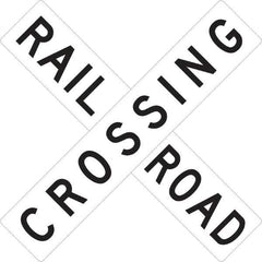 NMC - "Railroad Crossing", 48" Wide x 48" High, Aluminum Traffic Control Signs - 0.08" Thick, Black on White, High Intensity Reflectivity, Square, Post Mount - Americas Industrial Supply