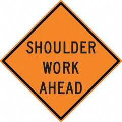 NMC - "Shoulder Work Ahead", 30" Wide x 30" High, Aluminum Construction Roadway Signs - 0.08" Thick, Black on Orange, High Intensity Reflectivity, Diamond, Post Mount - Americas Industrial Supply