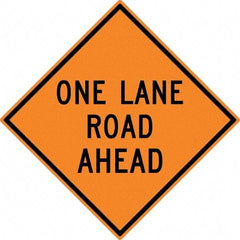 NMC - "One Lane Road Ahead", 30" Wide x 30" High, Aluminum Construction Roadway Signs - 0.08" Thick, Black on Orange, High Intensity Reflectivity, Diamond, Post Mount - Americas Industrial Supply