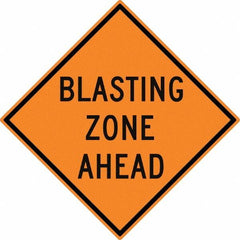 NMC - "Blasting Zone Ahead", 30" Wide x 30" High, Aluminum Construction Roadway Signs - 0.08" Thick, Black on Orange, High Intensity Reflectivity, Diamond, Post Mount - Americas Industrial Supply