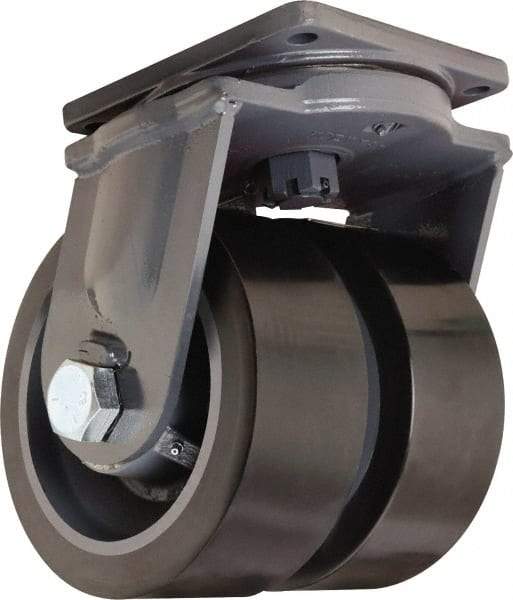Hamilton - 10" Diam x 4" Wide x 13" OAH Top Plate Mount Dual Swivel Caster - Polyurethane Mold on Forged Steel, 13,000 Lb Capacity, Tapered Roller Bearing, 8-1/2 x 8-1/2" Plate - Americas Industrial Supply