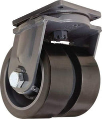 Hamilton - 10" Diam x 4" Wide x 13" OAH Top Plate Mount Dual Swivel Caster - Polyurethane Mold on Forged Steel, 13,000 Lb Capacity, Tapered Roller Bearing, 8-1/2 x 8-1/2" Plate - Americas Industrial Supply