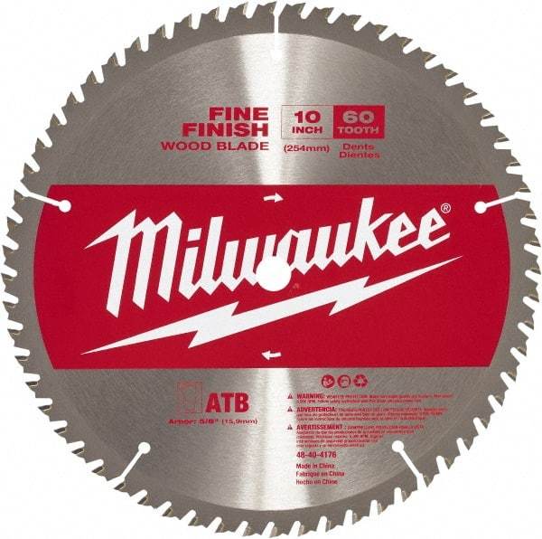 Milwaukee Tool - 10" Diam, 5/8" Arbor Hole Diam, 60 Tooth Wet & Dry Cut Saw Blade - Carbide-Tipped, Crosscut Action, Standard Round Arbor - Americas Industrial Supply