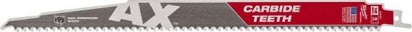 Milwaukee Tool - 12" Long x 1" Thick, Bi-Metal Reciprocating Saw Blade - Tapered Profile, 5 TPI, Toothed Edge, Universal Shank - Americas Industrial Supply