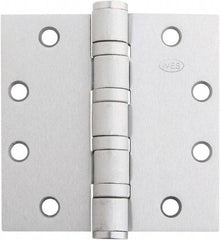 IVES - 4-1/2" Long x 4-1/2" Wide x 1.34" Thick, Stainless Steel Full Mortise Ball Bearing Hinge - Satin Chrome Finish, 5 Knuckles, 8 Holes - Americas Industrial Supply