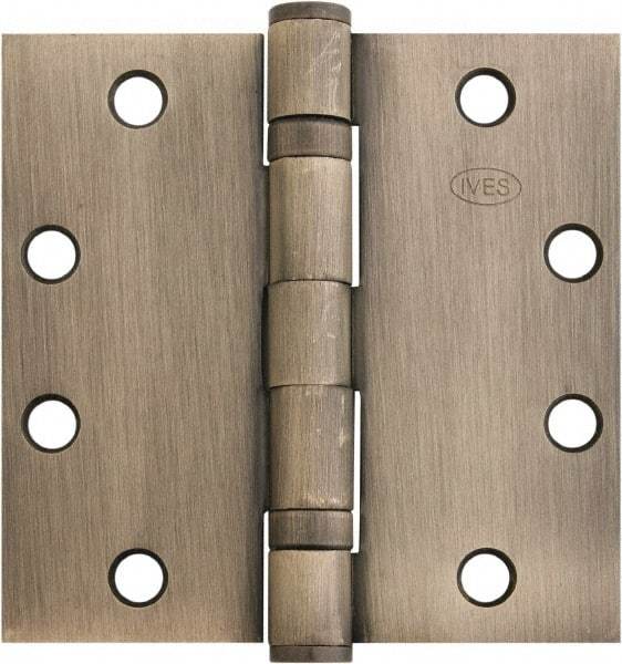 IVES - 4-1/2" Long x 4-1/2" Wide x 1.34" Thick, Stainless Steel Full Mortise Ball Bearing Hinge - Stainless Steel Finish, 5 Knuckles, 8 Holes - Americas Industrial Supply