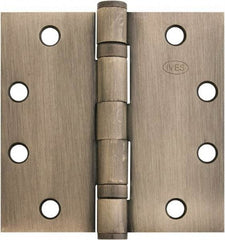 IVES - 4-1/2" Long x 4-1/2" Wide x 1.34" Thick, Stainless Steel Full Mortise Ball Bearing Hinge - Stainless Steel Finish, 5 Knuckles, 8 Holes - Americas Industrial Supply